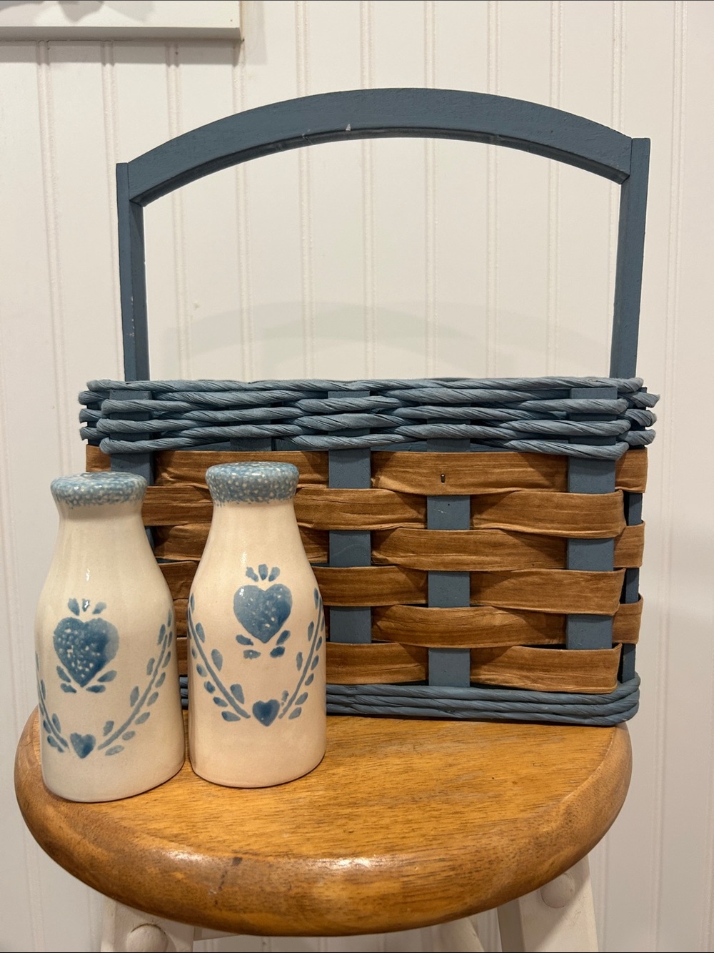 Vintage 90s salt and pepper shaker silverware basket bundle